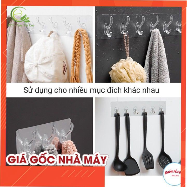 Móc dán tường 6 nhánh trong suốt, chịu lực tốt, móc treo đồ - VUA BAO BI