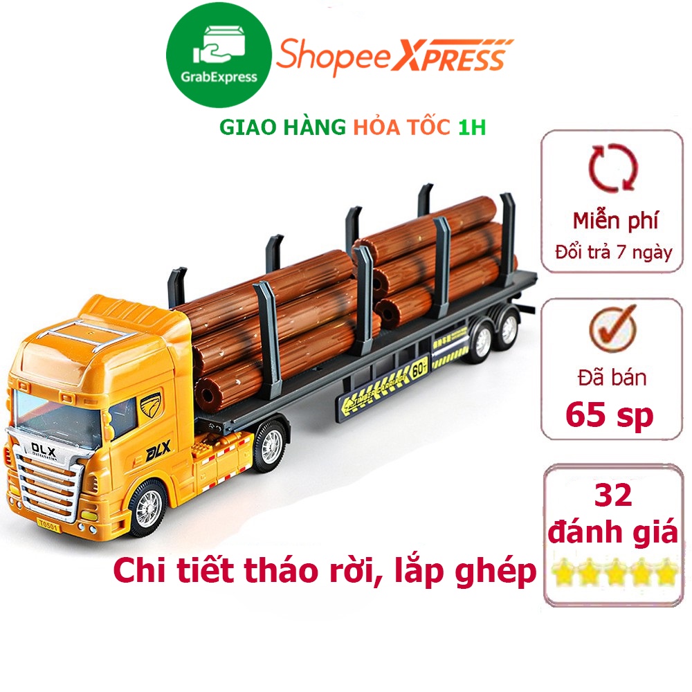 Xe đồ chơi đầu kéo vận chuyển gỗ, nhựa ABS an toàn, kích thước lớn