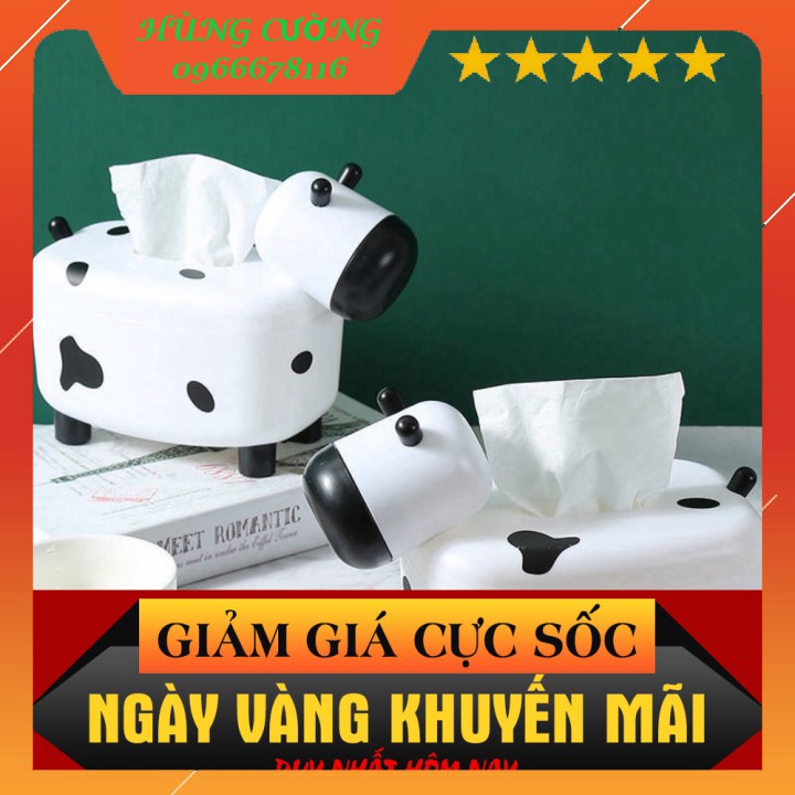 Hộp đựng khăn giấy kèm ống đựng tăm hình bò sữa 2in1