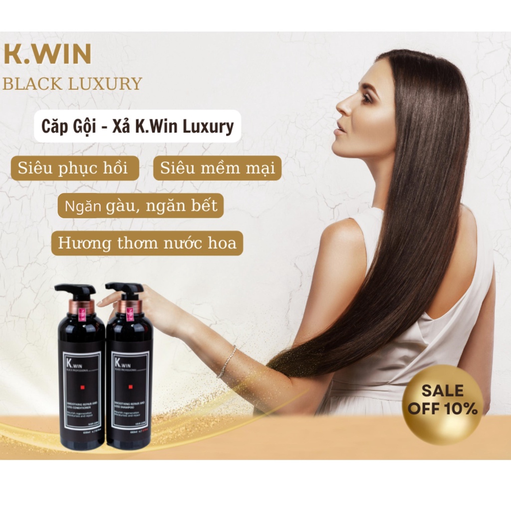 Dầu gội cặp Kwin dầu gội đầu xả phục hồi tóc hư tổn chuyên sâu LUXURY Smoothing Repair and Loss 650ml