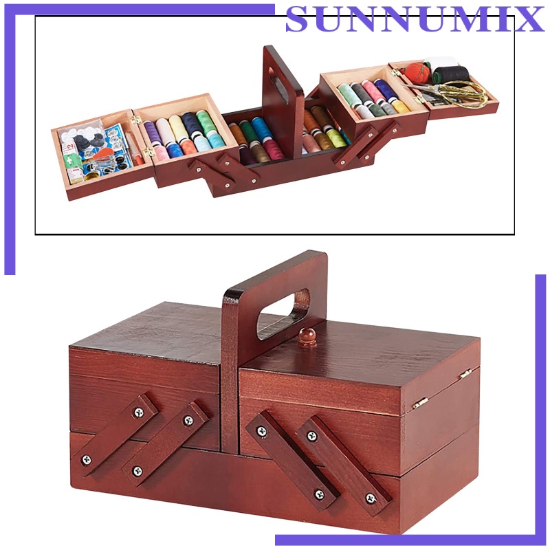 [SUNNIMIX]Foldable Sewing Box Needles Thread Scissors Sew Basket Jewelry Boxes