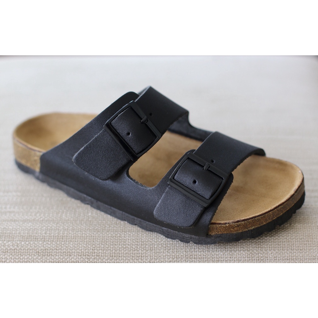 ZEPPA chính hãng - Da bò thật 100% - Dép 2 quai ngang bản lớn màu đen MS: DD6 (Size: 36-46) - Dép đế trấu da bò UNISEX