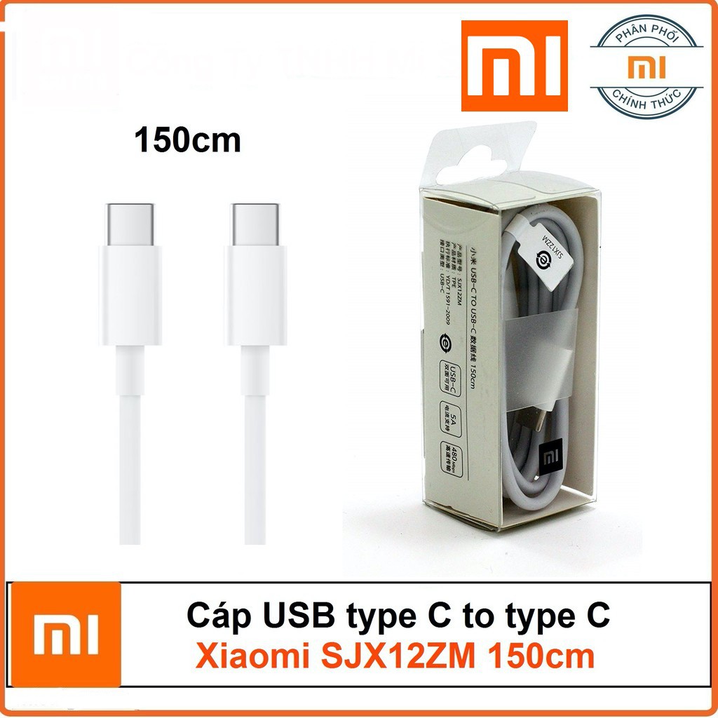 Cáp Sạc Xiaomi Type C To Type C 150cm (1.5m) - Hàng Chính Hãng