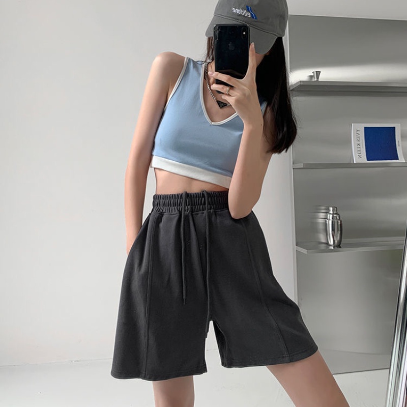 Quần short BH lưng cao phối dây rút thời trang Âu Mỹ mùa hè năng động cho nữ