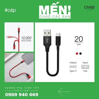 Dây cáp sạc cổng type-c bọc dù ngắn 20cm - dành cho sạc pin dự phòng - cáp sạc & truyền dự liệu nhanh thiết bị android