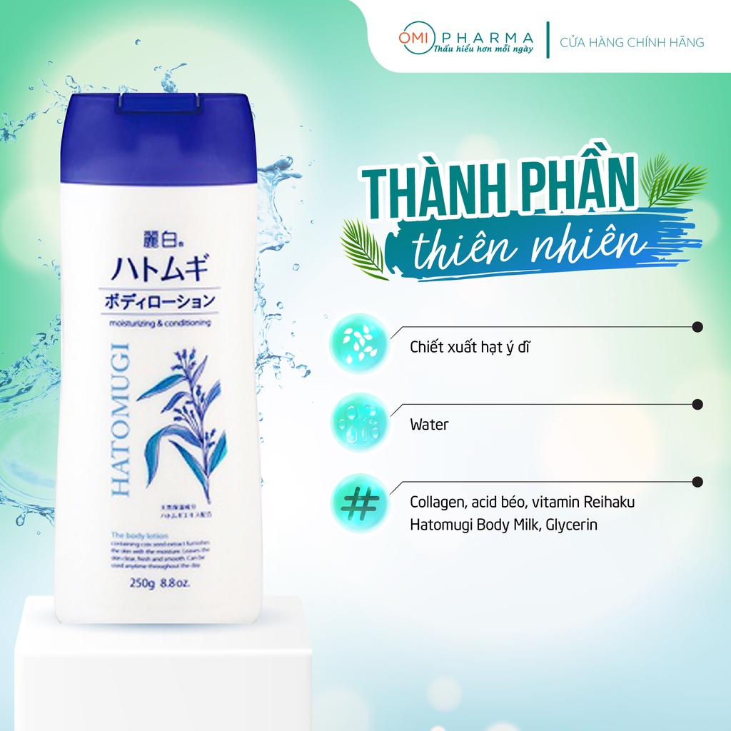 Combo Sữa Tắm Ý Dĩ 800ml Và Sữa Dưỡng Thể Trắng Da 250g Hatomugi Nhật Bản