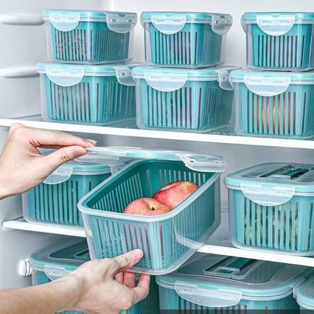 Bộ 5 hộp nhựa đựng thực phẩm để tủ lạnh bao gồm rổ bên trong hộp kèm nắp đậy