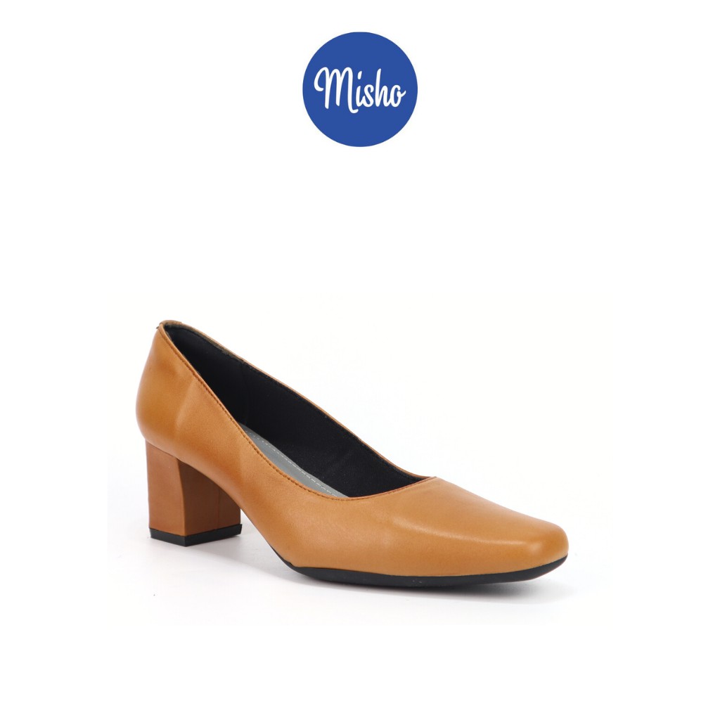 Giày cao gót công sở nữ mũi vuông basic da thật êm mềm cao cấp thanh lịch gót cao 5cm Misho 1017