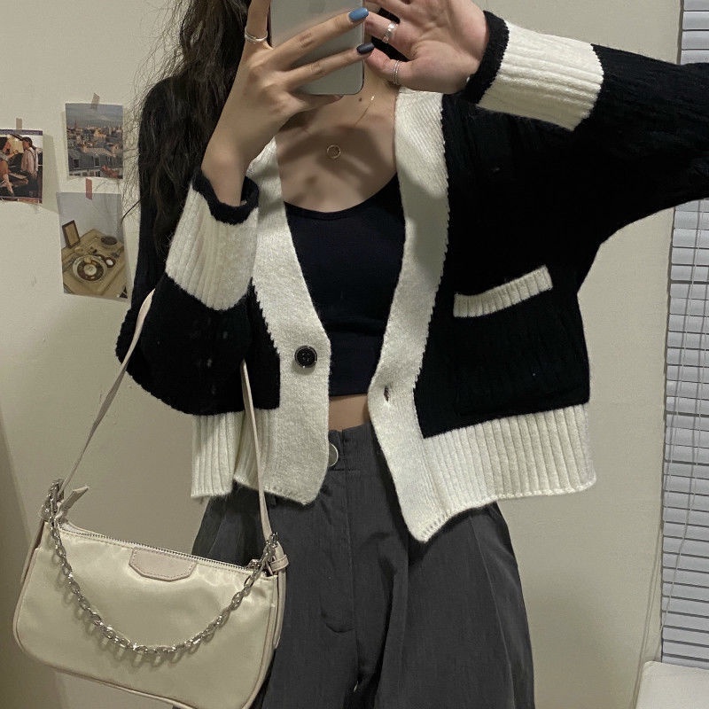 COZOK Áo cardigan dệt kim tay dài dáng ôm màu khối thời trang