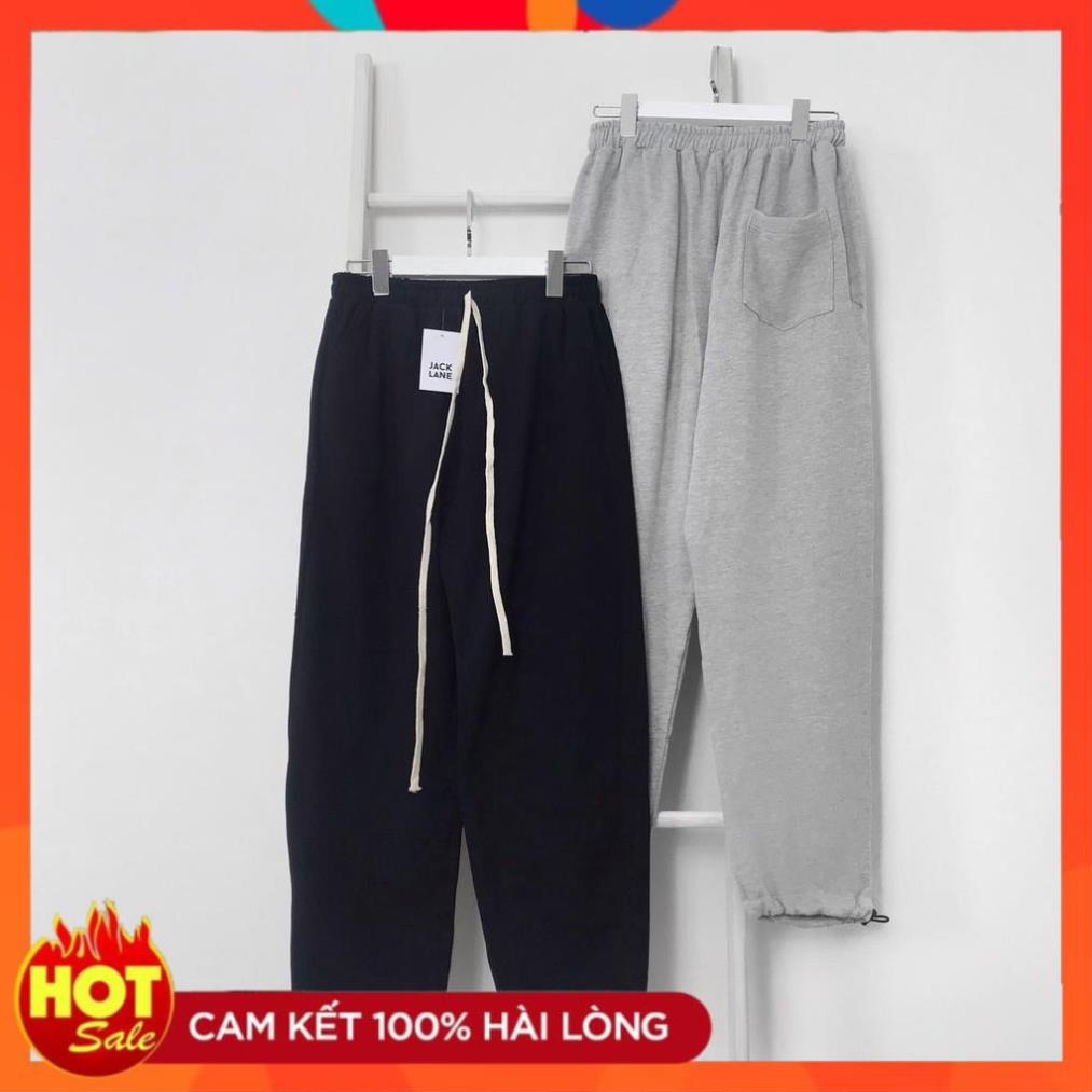 Quần nỉ trơn bo gấu, quần dài nam nữ Unisex form rộng dáng Hàn