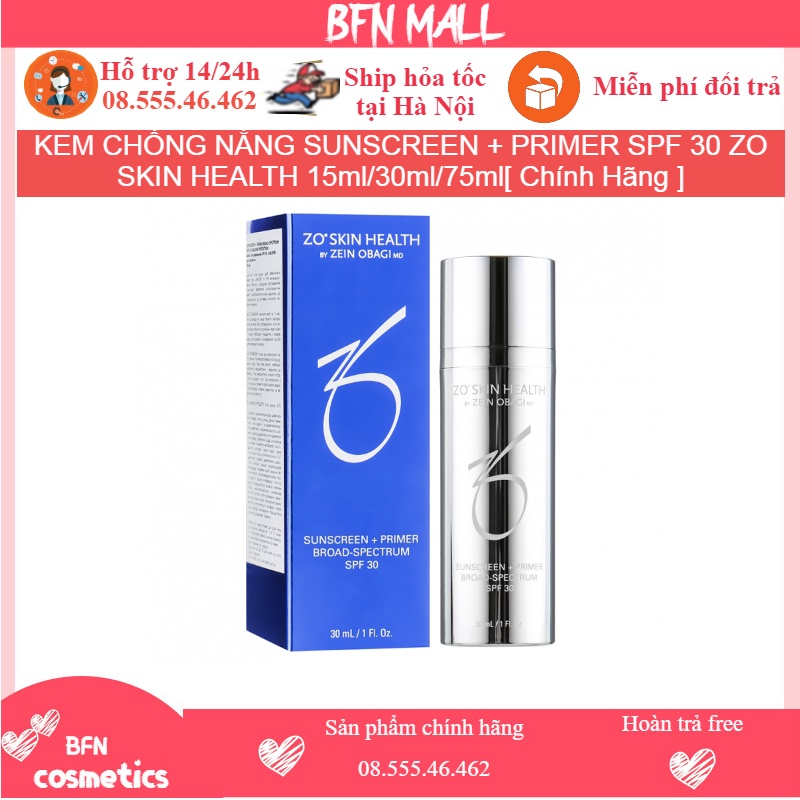 KEM CHỐNG NẮNG SUNSCREEN + PRIMER SPF 30 ZO SKIN HEALTH 15ml/30ml/75ml [ Chính Hãng ]