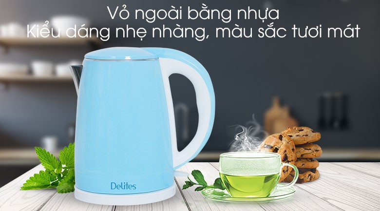 Bình siêu tốc Delites 1.8 lít ST18DB01 ( trưng bày)Vỏ bình bằng nhựa dễ chùi rửa, ruột bình bằng