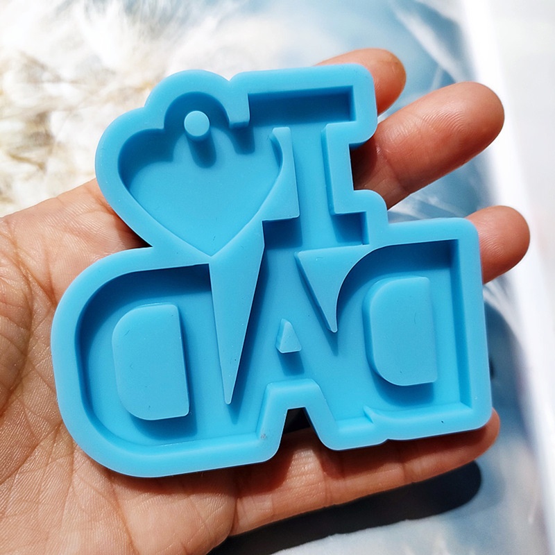 Khuôn Silicone Làm Móc Khóa Bằng Nhựa Resin Hình Trái Tim Chữ DAD MOM