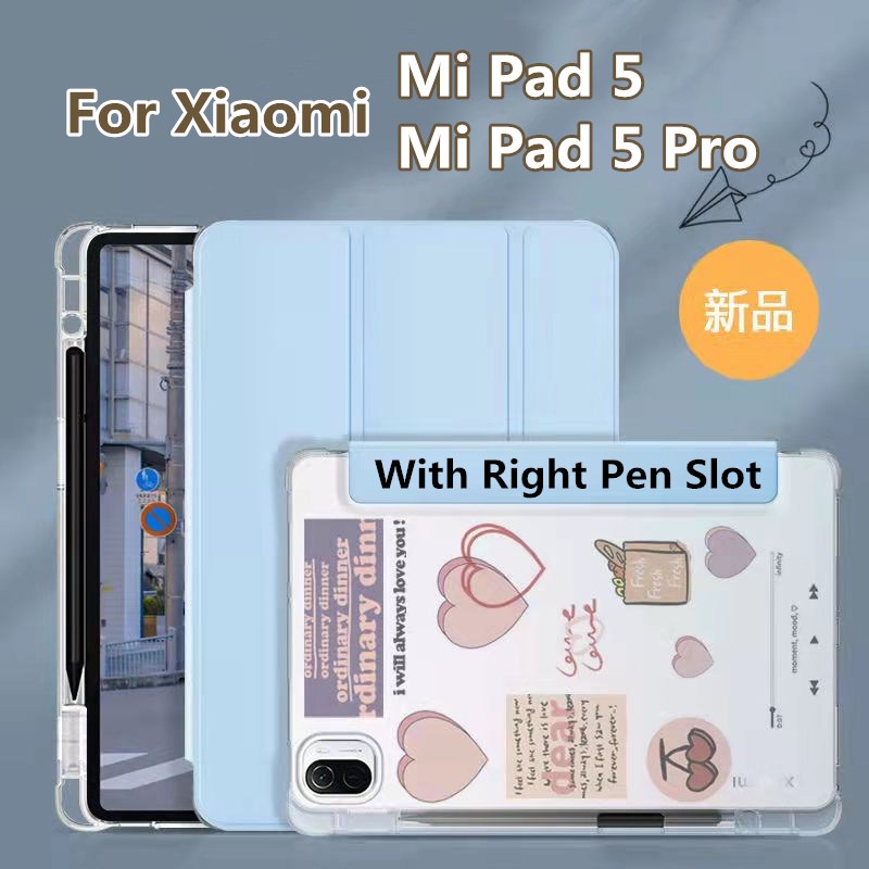 Bao Da Máy Tính Bảng Từ Tính Trong Suốt Có Ngăn Đựng Bút Cho Xiaomi Mi Pad 5 Pro 12.4 Xiaomi Mi Pad 5 11inch + Miếng Dán