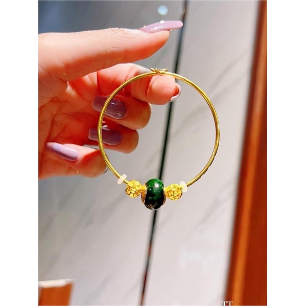 Lắc tay lông v oi mix charm pandora ngọc sơn thuỷ bọc vàng