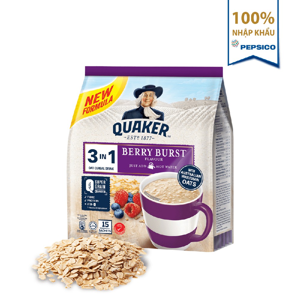 Combo:2 túi yến mạch Quaker 3in1 vị Chocolate &amp; Berry + 2 hộp Lay's Stax Khoai Tây Miếng Vị Tự Nhiên &amp; Kem Chua Hành