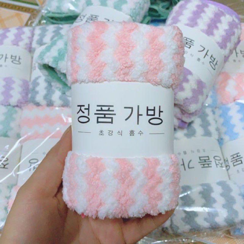 Khăn Mặt Cotton Lông Cừu Hàn Quốc Vân Kẻ Sọc Siêu Mềm Mịn Thấm Hút 50x30cm