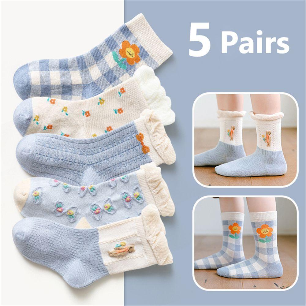 SUMU Set 5 Đôi Tất Cotton Kiểu Hoạt Hình Xinh Xắn Phong Cách Thu Đông Cho Bé