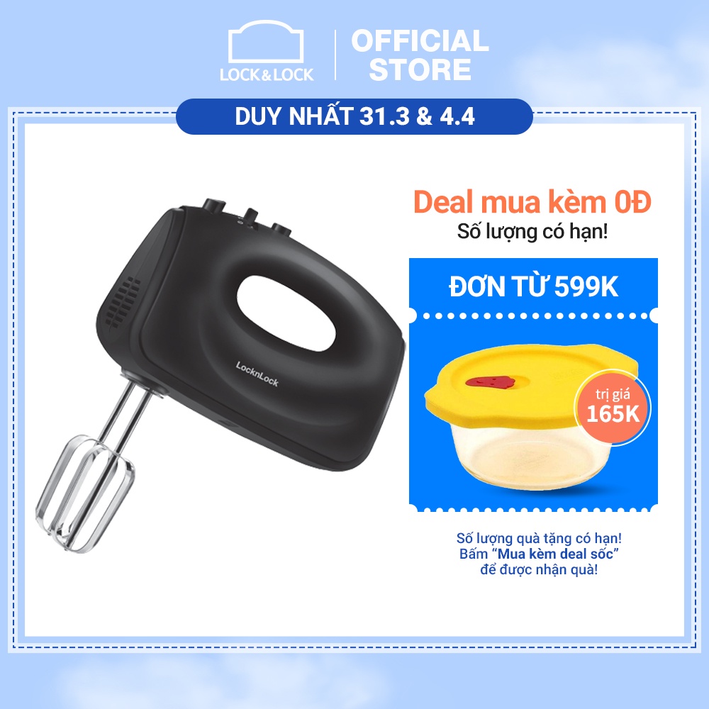 [Mã ELLOCKWL5 giảm 10% đơn 500K ] Máy đánh trứng Lock&amp;Lock Hand Mixer - màu xám đậm EJM501DGRY