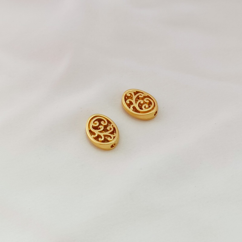 Chuỗi Hạt Đá Method Màu Vàng 18K Hai Mặt Hình Oval Rỗng Dùng Làm Vòng Tay DIY