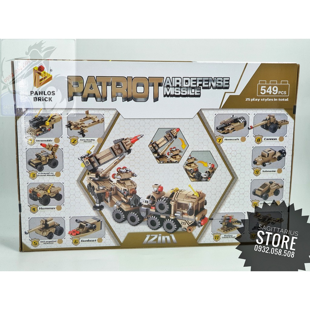 Lego Panlos 633011 Lắp Ráp Tên Lửa Phòng Không Patriot 12 in 1 ( 549 Mảnh )