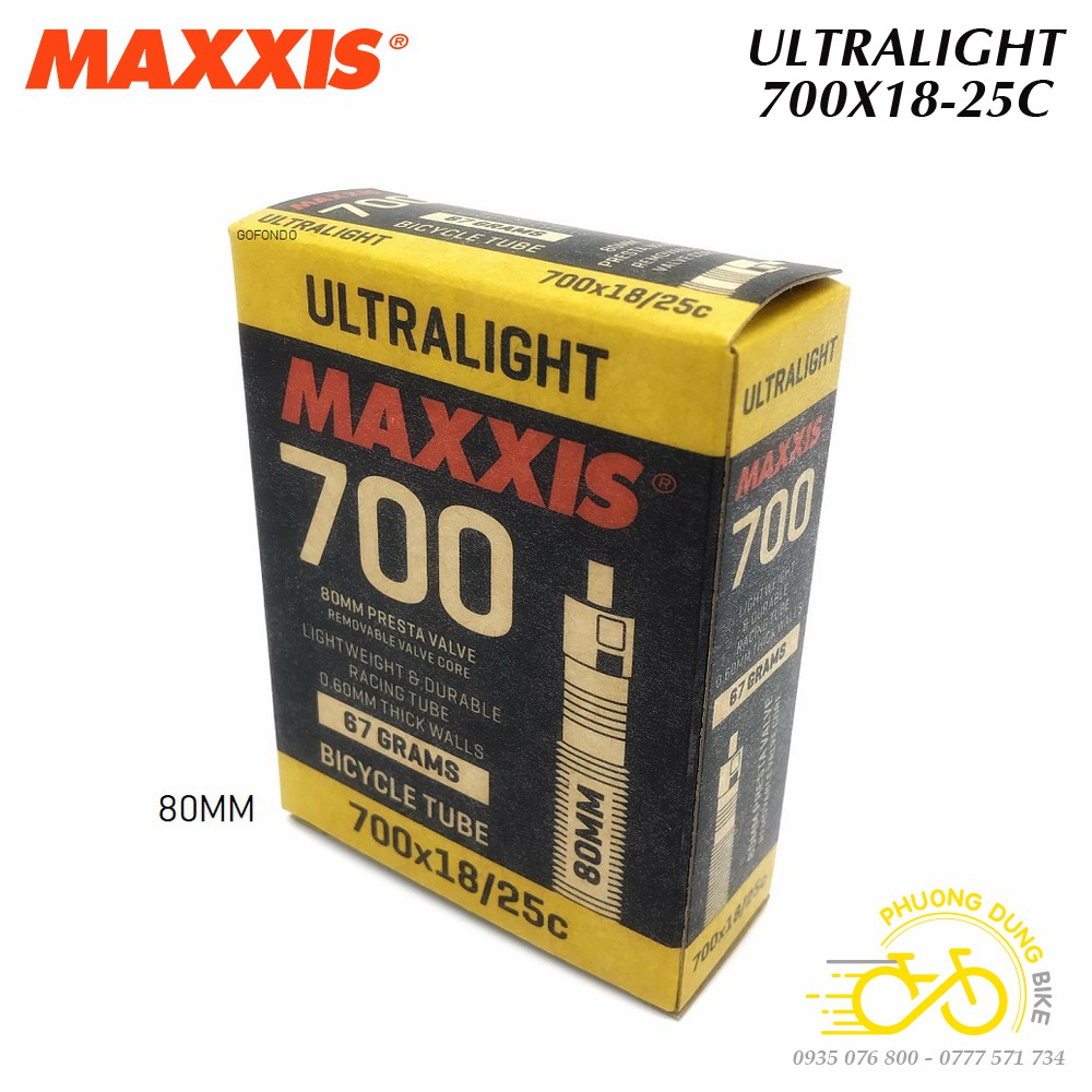 Ruột (Săm) xe đạp siêu nhẹ MAXXIS Ultralight 700x18-25C Van Pháp - Van Xe đạp