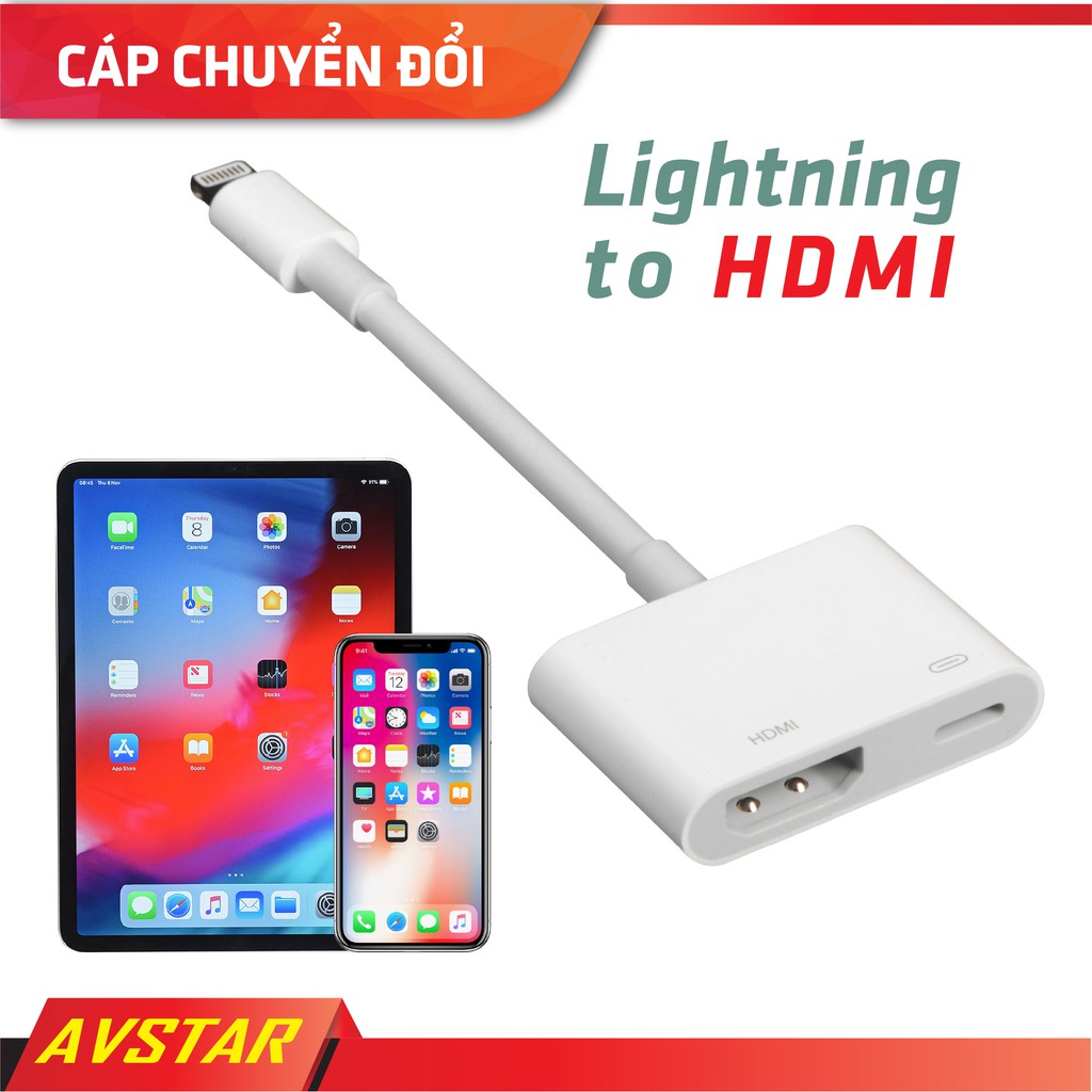 Dây cáp chuyển đổi cổng Lightning sang HDMI cho điện thoại iPhone, hình ảnh sác nét, âm thanh chân thực