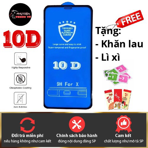 [KÍNH FULL MÀN Kính cường lực iphone 10D chống vân tay full màn cho iphone 6/7/8/6Plus/7Plus/X/XR/Xsmax