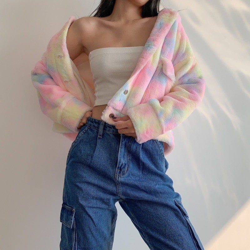 Usthebasic - Áo khoác lông Tie Dye Embroidered Logo Jacket | BigBuy360 - bigbuy360.vn