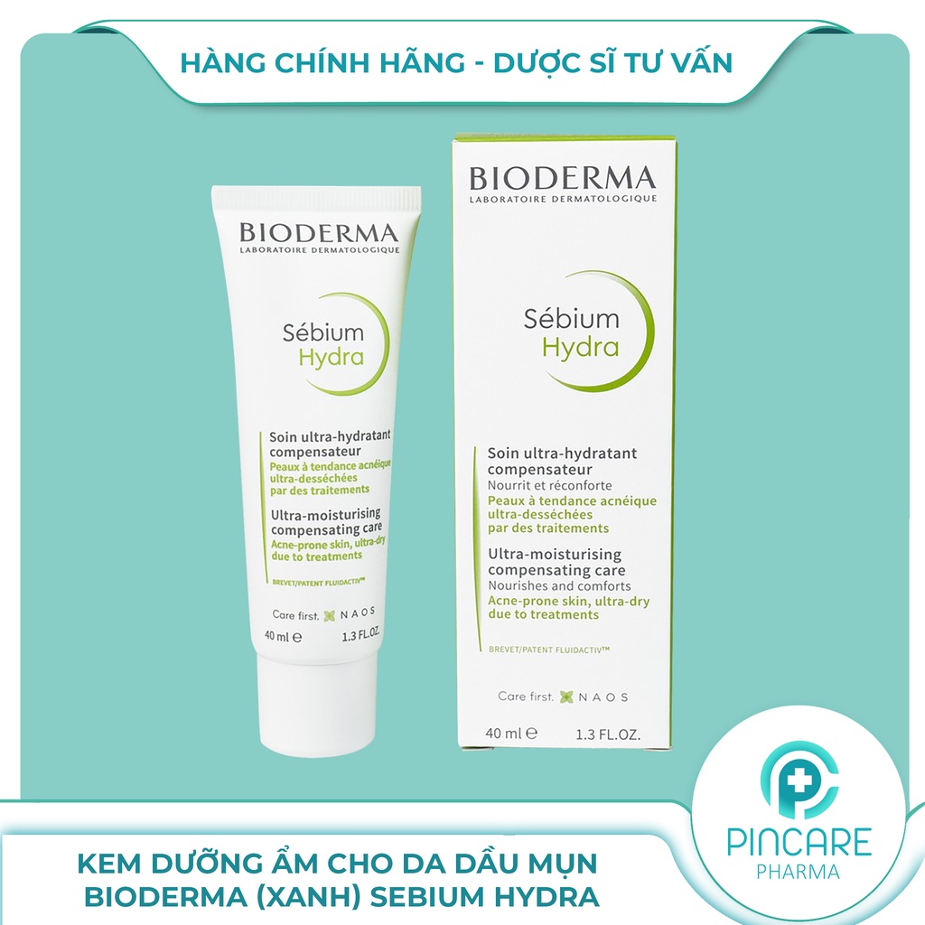 Kem dưỡng ẩm cho da dầu mụn Bioderma xanh Sebium Hydra 40ml - Hàng chính hãng - Nhà thuốc PinCare