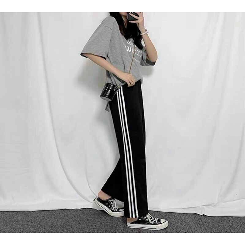 Quần dài nam Unisex ống rộng 3 sọc dây rút gấu mặc 2 kiểu jogger và ống suông mặc nhà thể thao phong cách siêu ngầu