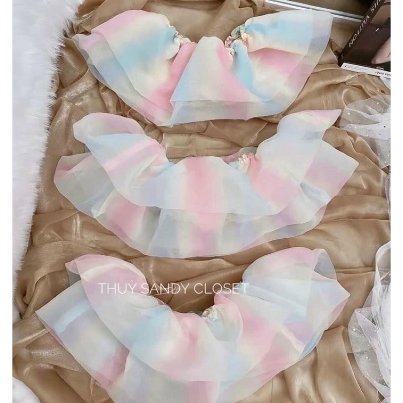 Set chân váy đuôi cá + áo bẹt vai rainbow