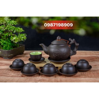 Bộ ấm chén đĩa tách hoa sen bát Tràng, HÀNG LOẠI 1, nhận in logo trên ấm chén