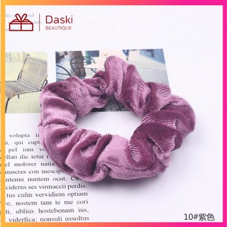 Dây chun buộc tóc, cột tóc scrunchies DASKI vải nhung min màu tím