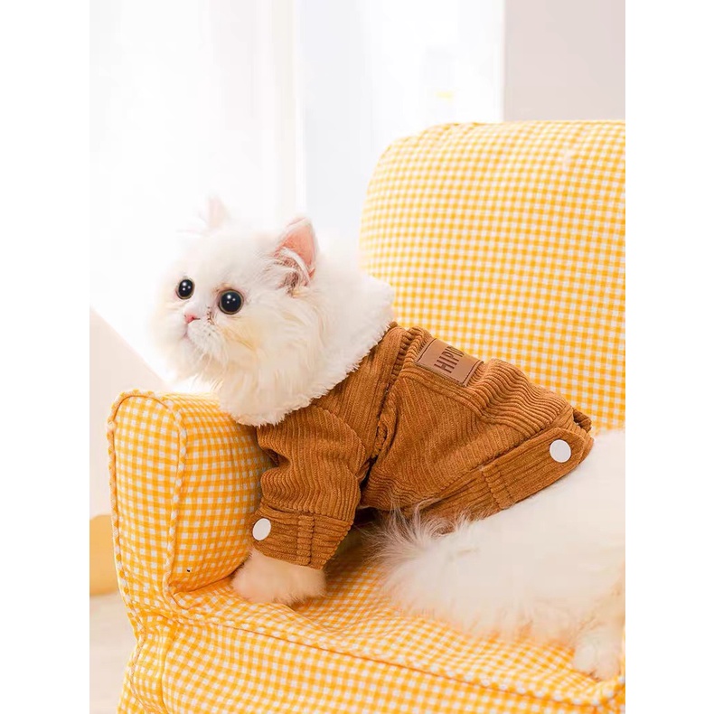 Áo cho thú cưng - áo khoác bông nâu tây siêu xinh siêu ấm cho chó mèo