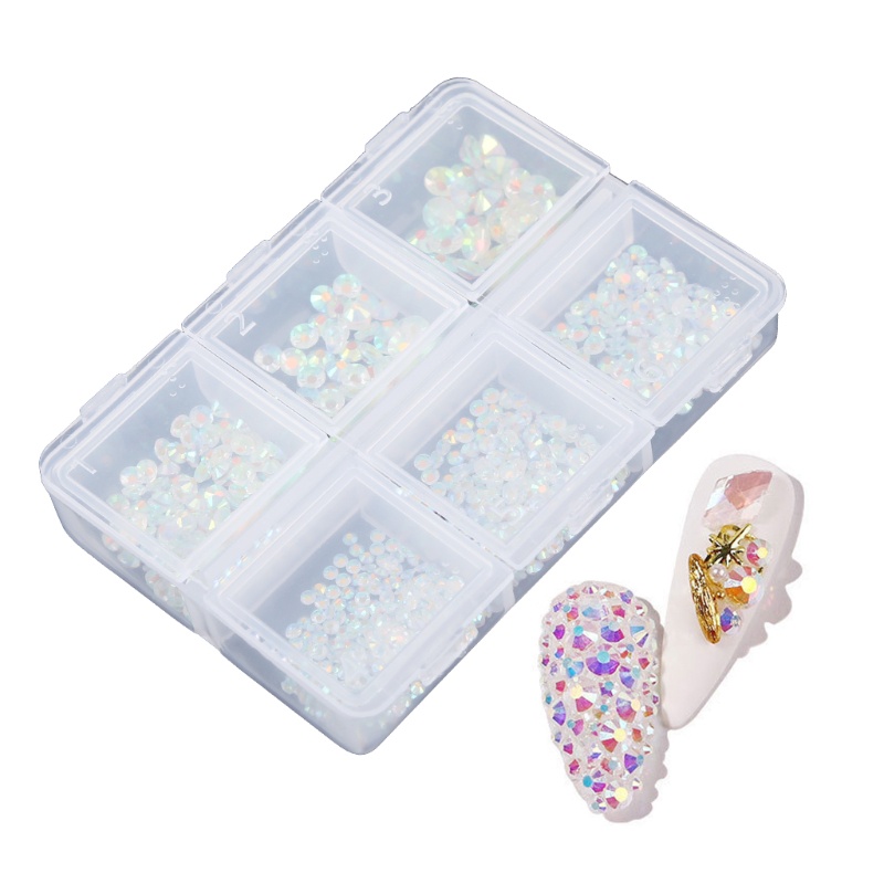 Set 6 Hộp Đá Pha Lê Trang Trí Móng Tay / Lưng Phẳng DIY