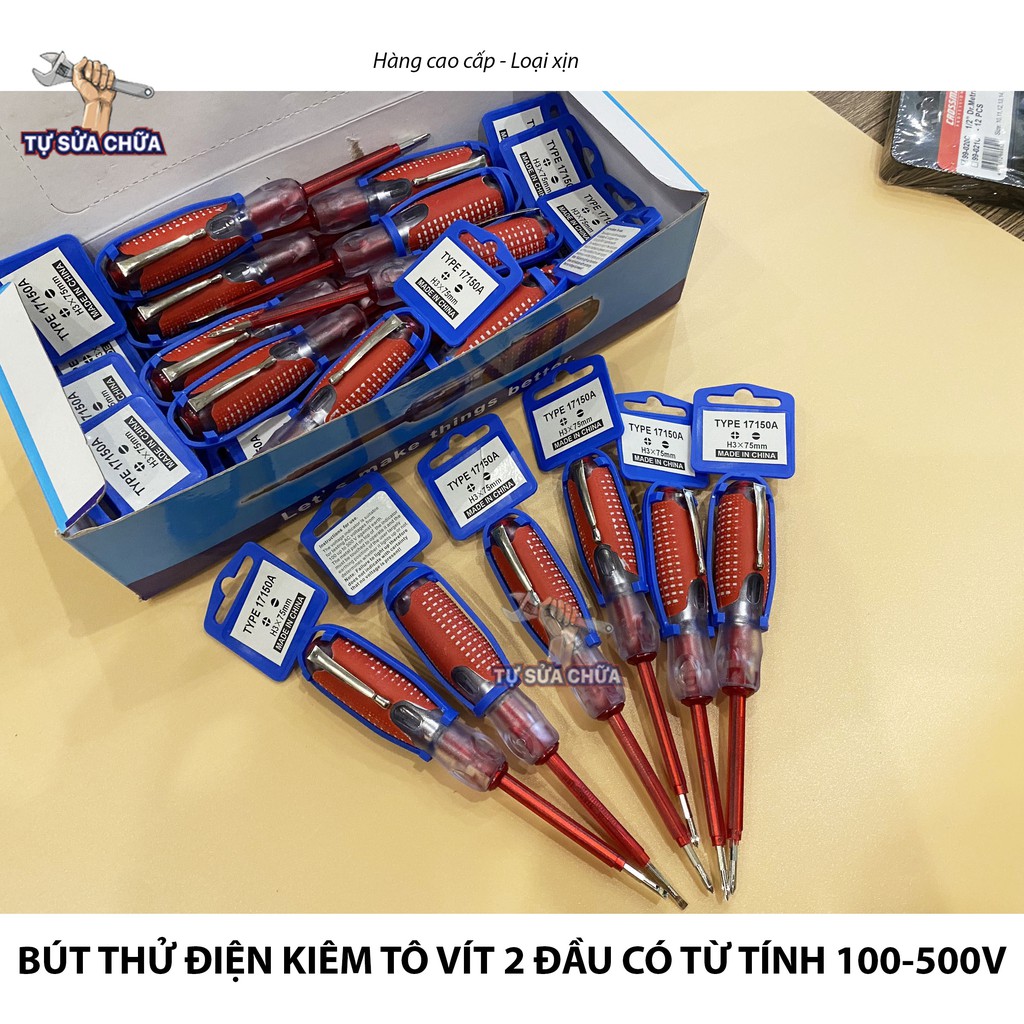 Bút thử điện kiêm tô vít 2 đầu có từ tính cao cấp, có thể đo dòng điện từ 100-500V, hàng loại xịn