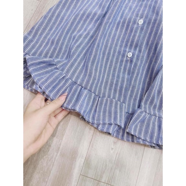 Đầm sơ mi tay ngắn hoạ tiết kẻ sọc thời trang mùa hè mới cho nữ | BigBuy360 - bigbuy360.vn