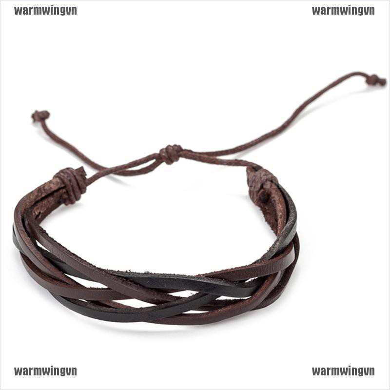 Set 6 Vòng Tay Da Bện Nhiều Lớp Phong Cách Vintage Cho Nam