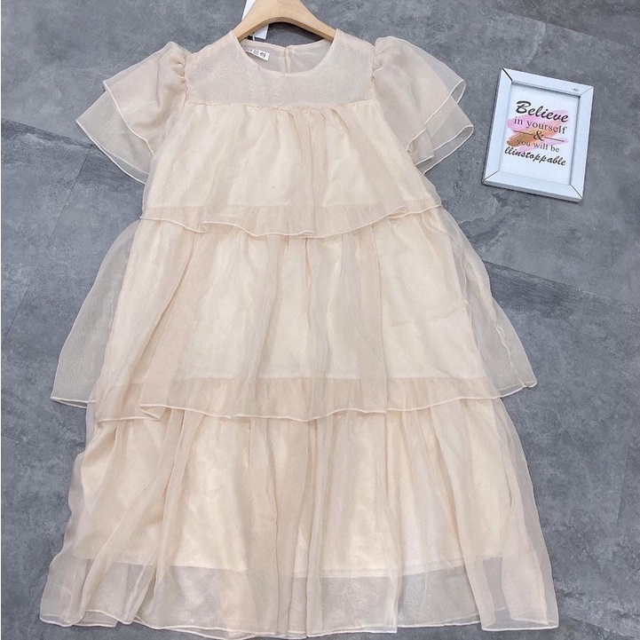 Váy nữ babydoll bánh bèo cổ tròn tay phồng nhiều tầng Shinosha V0025 | BigBuy360 - bigbuy360.vn