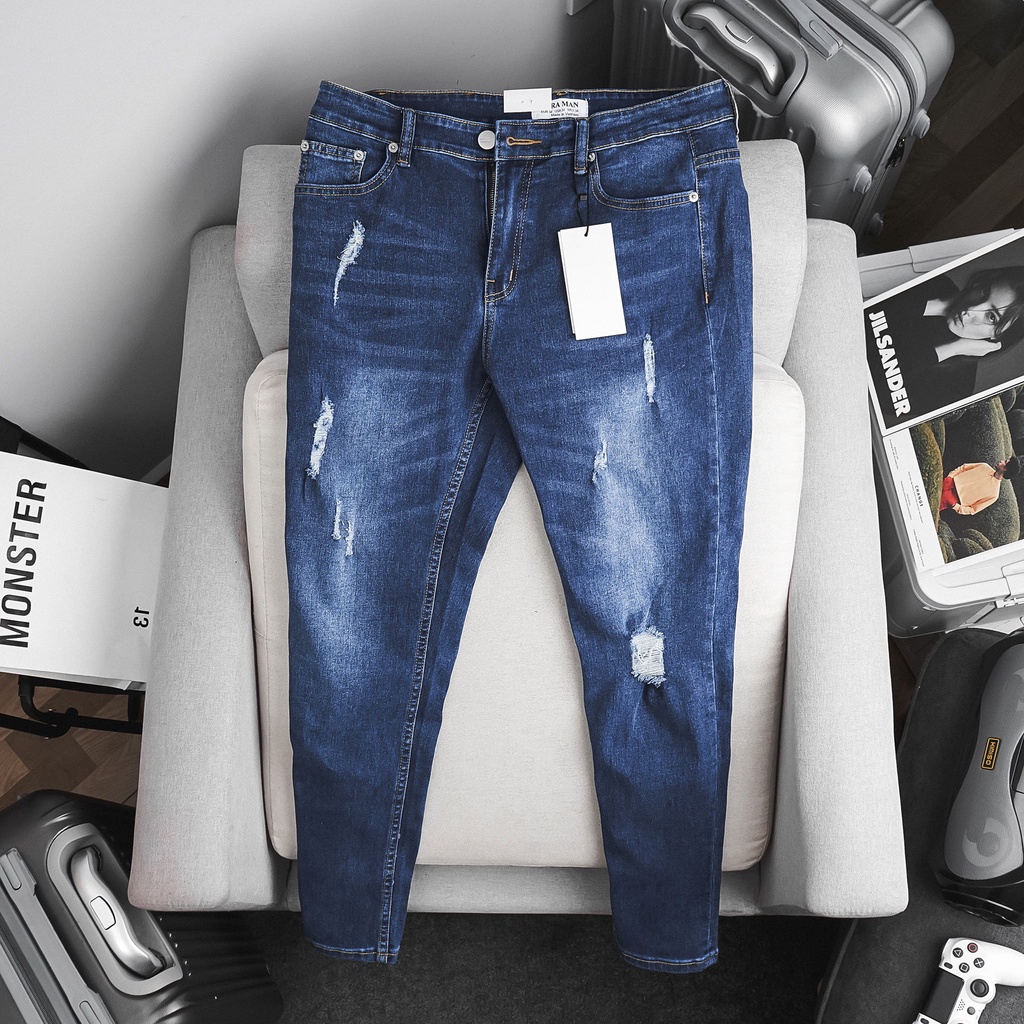 [⚡️Tặng quà⚡️] Quần jean nam nhấn gối jean đẹp co giãn ôm dáng