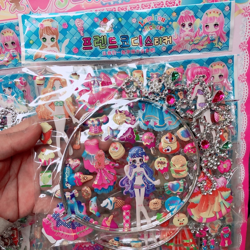 Sỉ vỉ 12 bộ dán sticker thời trang loại dày kèm Vương miện cho bé