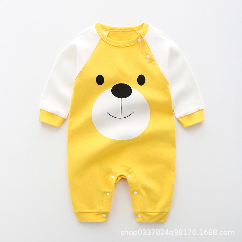Dễ Thương Bộ Áo Liền Quần Tay Dài Vải Cotton Mềm Thoáng Khí In Hình Động Vật Hoạt Hình Đáng Yêu Cho Bé