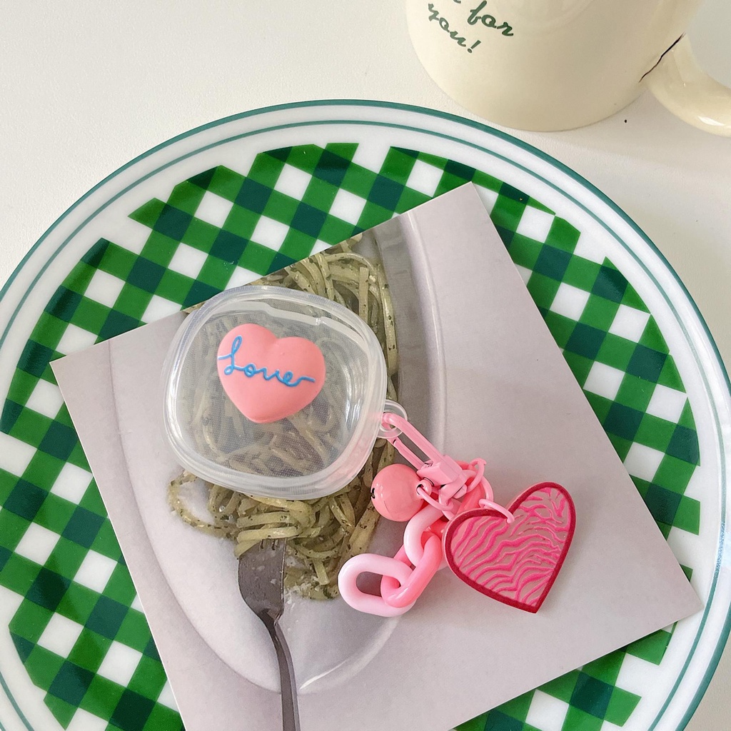 Vỏ Bảo Vệ Hộp Sạc Tai nghe không dây Baseus Bowie WM02 Bằng Silicon Mềm Trong Suốt Chống Sốc Hình Trái Tim Dễ Thương Kèm Dây