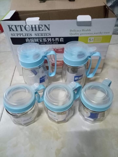 Sỉ set 5 hũ gia vị thuỷ tinh loại đẹp