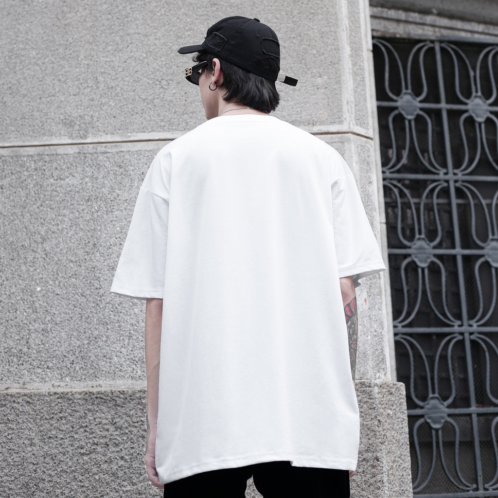 Áo Thun Trắng Trơn Viền Cổ Thêu Chữ Comeback Màu Đen Chất Liệu 100% Cotton Form Rộng Thoải Mái Unisex