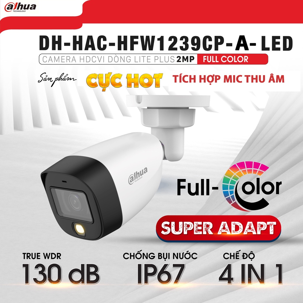 Bộ Camera Giám Sát Dahua 4 Kênh 2.0MP Full Color Quay Có Màu Ban Đêm Tích Hợp Mic Thu Âm