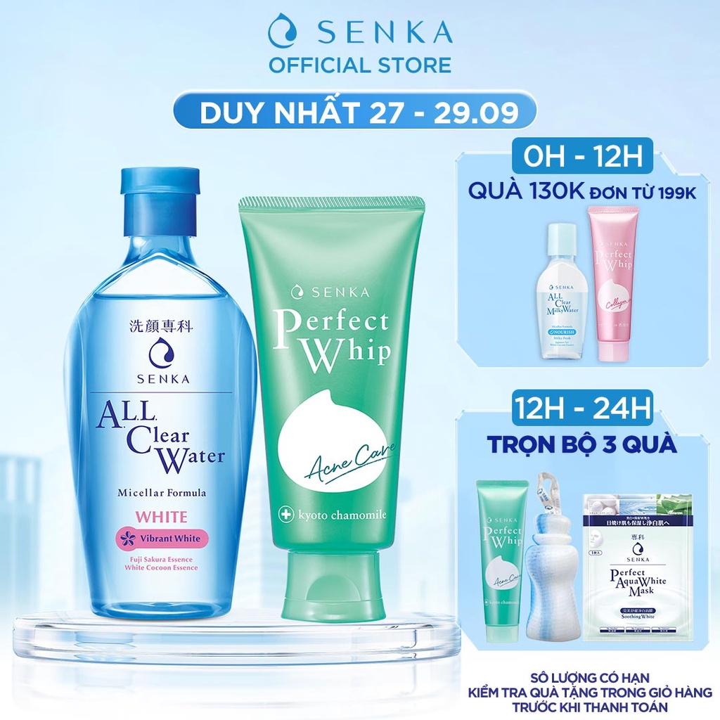 Bộ đôi làm sạch Nước tẩy trang White 230ml & Sữa rửa mặt Senka Perfect Whip Acne 100g_95204