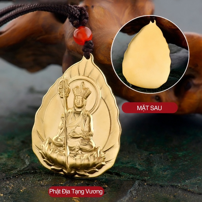 Dây chuyền mặt Địa Tạng Vương Bồ Tát lá đề bằng đồng nguyên chất mạ vàng - MV02