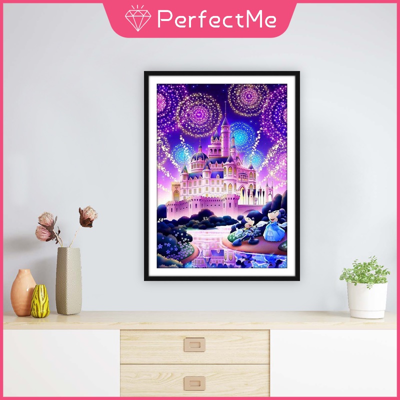 Bộ Tranh Đính Đá Diy Hình Lâu Đài / Vuông Phản Quang Kích Thước 30x40cm